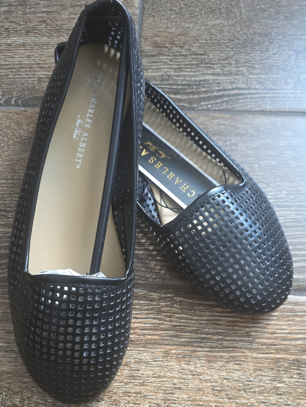 Charles Albert Black Perforated Slip-On Flats
